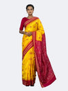Luxury Yellow & Pink Pure Mulberry Silk Bomkai Saree - Fabric texture and drape