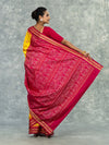Luxury Yellow & Pink Pure Mulberry Silk Bomkai Saree - Full drape view