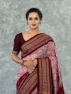 Dusty Rose & Maroon Pure Cotton Single Ikat Saree - Fabric texture and drape