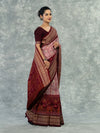 Dusty Rose & Maroon Pure Cotton Single Ikat Saree - Pallu and anchal detail