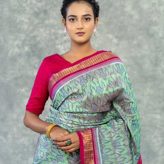 Luxury Green & Mauve Pure Silk Tissue Saree - Fabric texture and drape