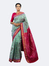 Luxury Green & Mauve Pure Silk Tissue Saree - Full drape view