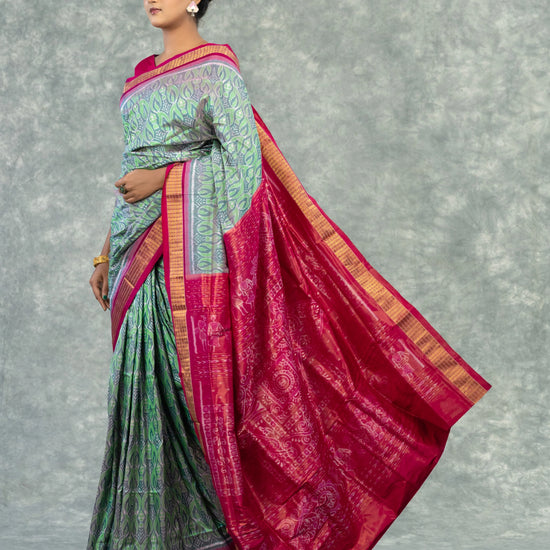 Luxury Green & Mauve Pure Silk Tissue Saree - Border and weave close-up