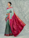 Luxury Green & Mauve Pure Silk Tissue Saree - Border and weave close-up