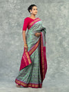 Luxury Green & Mauve Pure Silk Tissue Saree - Pallu and anchal detail