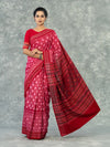 Premium Coral Red Fine Cotton Single Ikat Saree - Pallu and anchal detail
