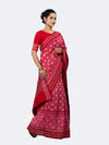 Premium Coral Red Fine Cotton Single Ikat Saree - Full drape view