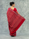 Premium Coral Red Fine Cotton Single Ikat Saree - Body motifs and craftsmanship
