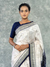 Luxury Ivory & Indigo Mulberry Silk Nabakothi Saree - Fabric texture and drape