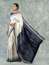Luxury Ivory & Indigo Mulberry Silk Nabakothi Saree - Pallu and anchal detail