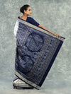 Luxury Ivory & Indigo Mulberry Silk Nabakothi Saree - Body motifs and craftsmanship