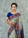 Premium Sage Grey Pure Cotton Extra Weft Saree - Fabric texture and drape