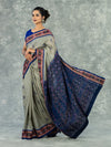 Premium Sage Grey Pure Cotton Extra Weft Saree - Border and weave close-up