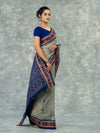 Premium Sage Grey Pure Cotton Extra Weft Saree - Pallu and anchal detail