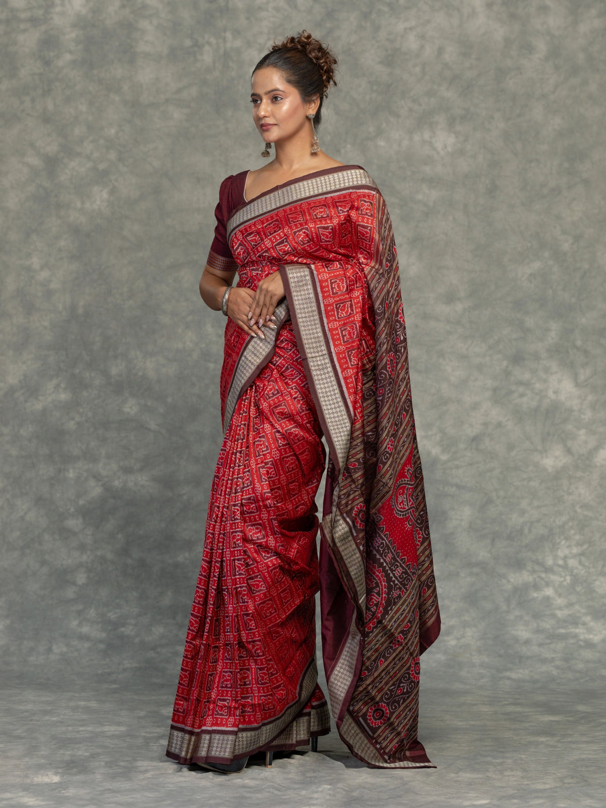 Rich Red Pure Mulberry Silk Single Ikat Saree - Pallu and anchal detail
