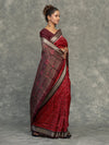 Rich Red Pure Mulberry Silk Single Ikat Saree - Border and weave close-up