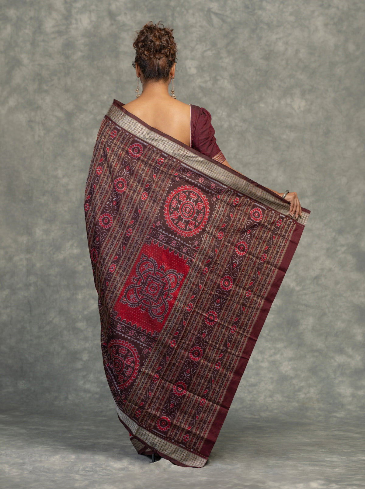 Rich Red Pure Mulberry Silk Single Ikat Saree - Body motifs and craftsmanship