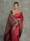 Rich Red Pure Mulberry Silk Single Ikat Saree - Fabric texture and drape