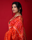 Half Tissue Silk Bandha Saree – Orange with Golden‑Red Border & Pallu