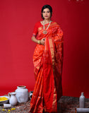 Half Tissue Silk Bandha Saree – Orange with Golden‑Red Border & Pallu