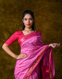 Half Tissue Silk Bandha Saree — Pink with Subtle Sheen, Festive & Wedding Wear