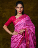 Half Tissue Silk Bandha Saree — Pink with Subtle Sheen, Festive & Wedding Wear